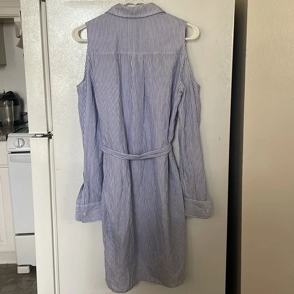 BCBGMaxAzria XS Cotton‎ Blue Striped Cold Shoulder Dress
